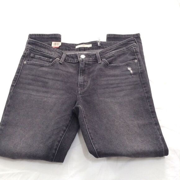 Levi's 711 Black Denim Distressed Skinny Jeans Size 31 - Picture 1 of 8